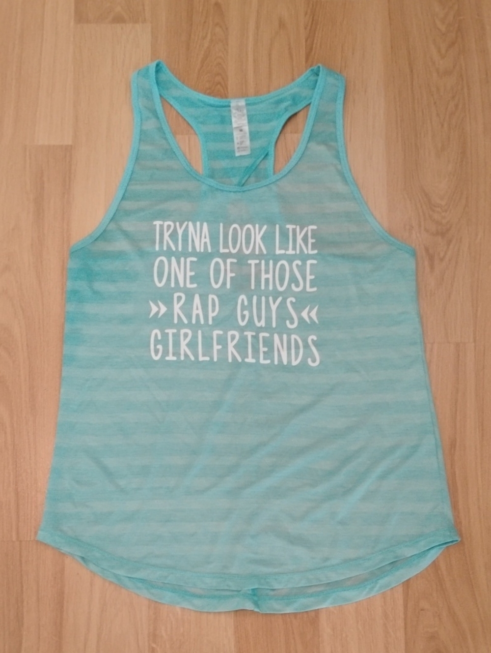 Aqua Striped Racerback Tank with Slogan